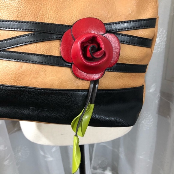 Espe handbag brown and  black with red flower - Picture 2 of 14